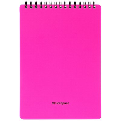 Блокнот А5 60л. на гребне OfficeSpace «Neon», розовая пластиковая обложка