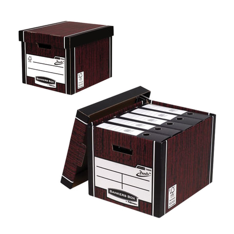 превью Короб архивный (285×385×325 мм), с крышкой, гофрокартон, FELLOWES (BANKERS BOX) «Woodgrain»