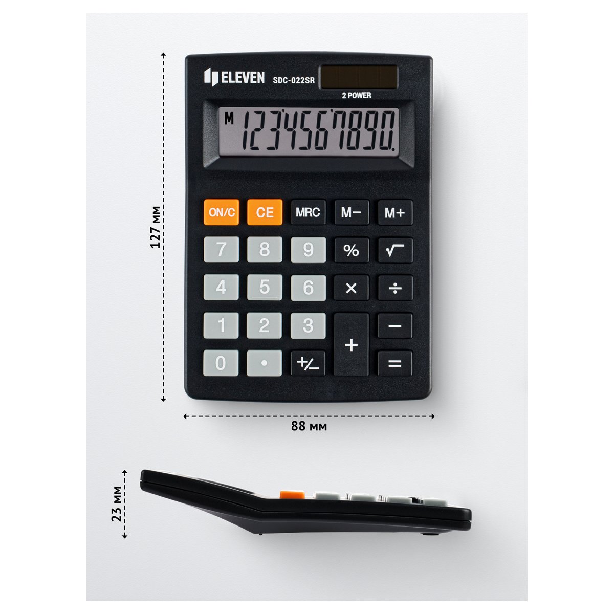Калькулятор настольный Eleven SDC-022SR, 10 разрядов, двойное питание, 88×127×23мм, черный