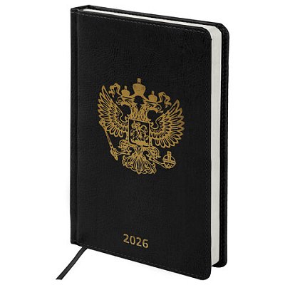 Ежедневник датированный 2026 А5 138×213 мм, BRAUBERG «State», под кожу, черный