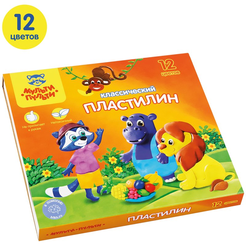 Пластилин Мульти-Пульти «Приключения Енота», 12 цветов, 240г, со стеком, картон