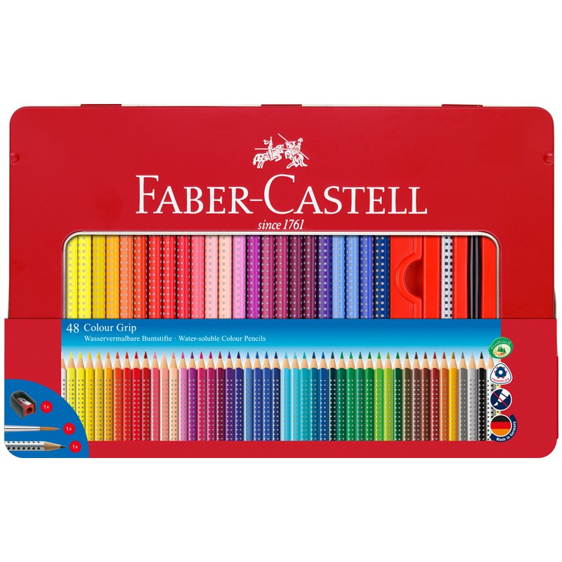 превью Карандаши цветные Faber-Castell «Grip», 48цв. +3, трехгран., заточен., метал. уп., с кистью, точилкой