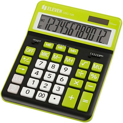 Калькулятор настольный Eleven CDC-120-BK/GN, 12 разрядов, двойное питание, 155×206×38мм, черный/салатовый