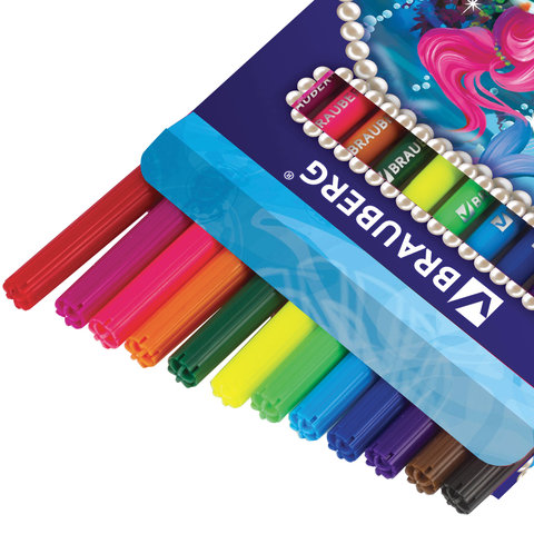 Фломастеры BRAUBERG 12 цв., вент. колп, карт. упаковка с блестками, с ...