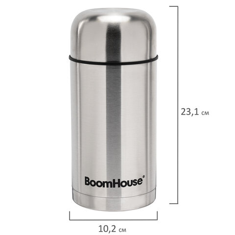 Термос 1 л для еды/напитков с широким горлом, BOOMHOUSE (БУМХАУС) WIDE, нержавеющая сталь SUS304, серебристый