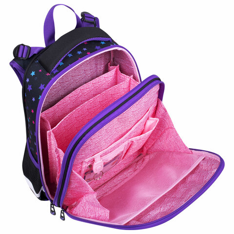 Ранец BRAUBERG PREMIUM, 2 отделения, с брелком, «Neon cat», 38×29х16 см