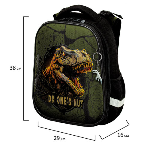 Ранец BRAUBERG PREMIUM, 2 отделения, с брелоком, «Dino attack», 3D-панель, 38×29х16 см