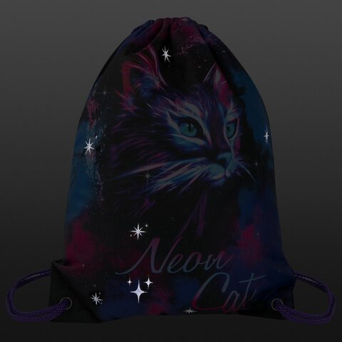 Мешок для обуви BRAUBERG PREMIUM, карман, подкладка, светоотражайка, 43×33 см, «Neon cat»