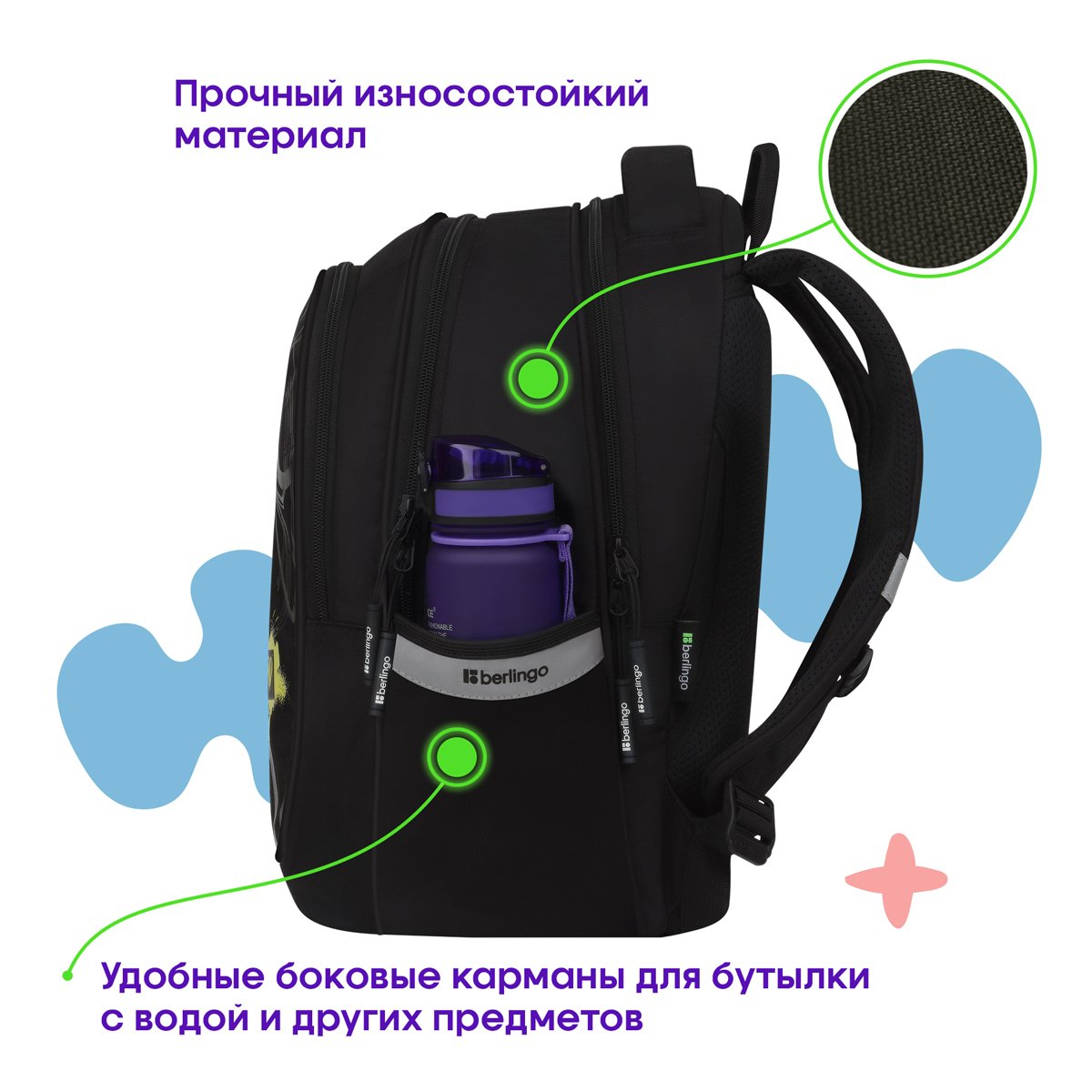Рюкзак Berlingo Modern «Never mind» 38×30×18см, 3 отделения, 2 кармана, эргономичная спинка