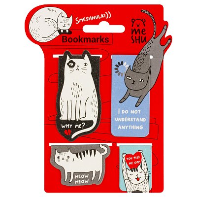 Закладки магнитные для книг, 4шт., MESHU «Funny cat», ламинация