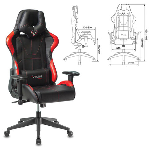 Кресло компьютерное Zombie VIKING 5 AERO, 2 подушки, экокожа, черное/красное