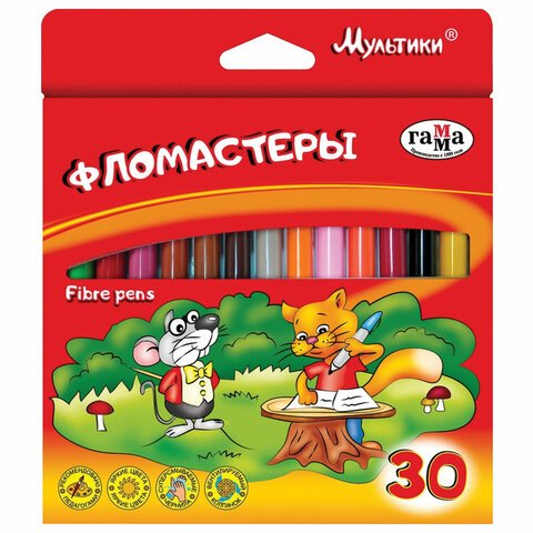 превью Фломастеры ГАММА «Мультики», 30 цветов, вентилируемый колпачок, картонная упаковка
