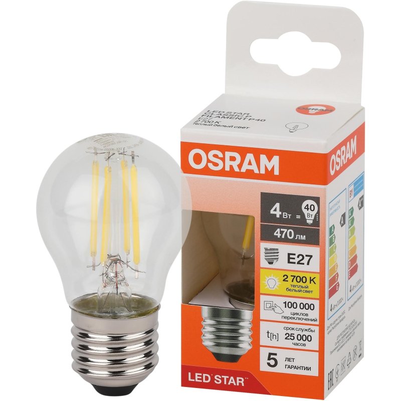 Лампа светодиодная OSRAM LS CLP40 4W/827 230VFILCL E27 FS1