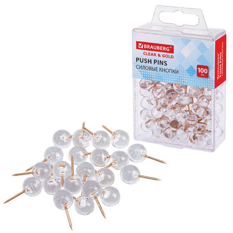 Силовые кнопки-гвоздики BRAUBERG CLEAR & GOLDпрозрачные с золотистым (шарики)100 штук11 мм272760