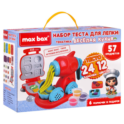 превью Тесто-пластилин для лепки MAX BAX (МАКС БАКС), 57 предметов, тематика: «Веселая Кухня», с формочками