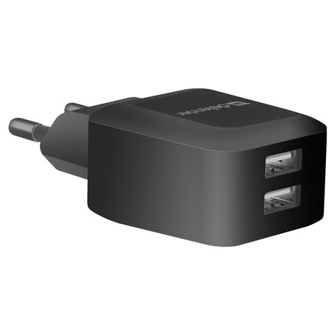 Зарядное устройство сетевое (220 В) DEFENDER EPA-13, 2 порта USB, выходной ток 2.1 А, черное