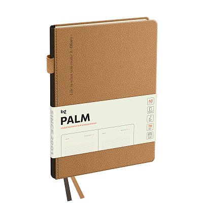 Ежедневник недатированный, А6, 136л., твердый переплет, кожзам, BG «Palm. Coffee», кофейный