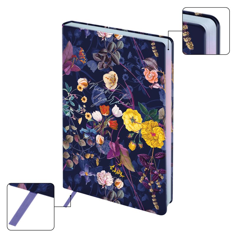 Ежедневник недатированный А5, 136л., кожзам, Greenwich Line «Night garden. Purple», тон. блок