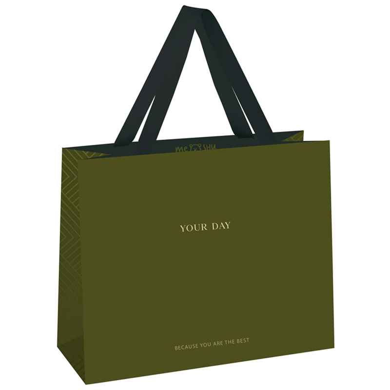 превью Пакет подарочный 32×26×12см MESHU «Olive tone», отд. фольгой, выборочный лак, матовая ламинация