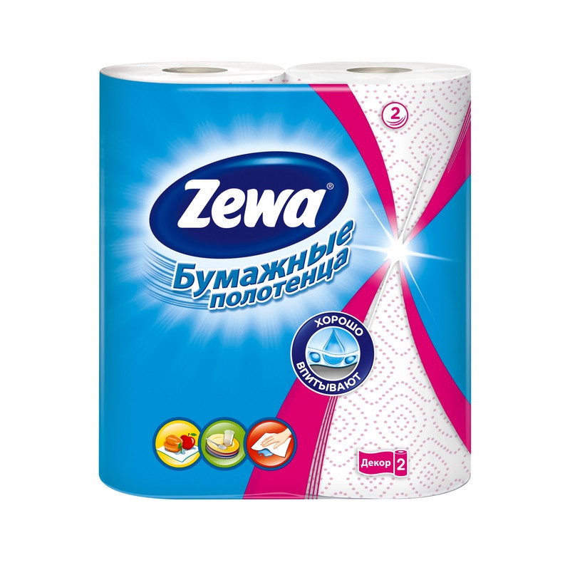 превью Полотенца бумажные ZEWA 2-сл.,белые с рис., 2 рул./уп.