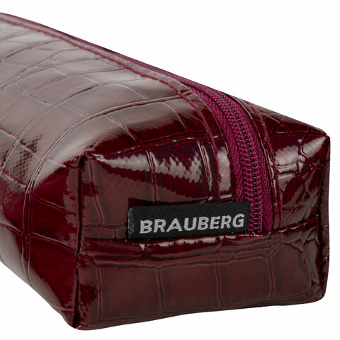 Пенал-косметичка BRAUBERG, крокодиловая кожа, 20×6х4 см, «Ultra maroon»