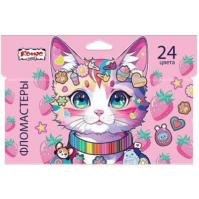 Фломастеры Комус Класс Kitty stickers 24 цв. в наб., вентилир., картон. упак