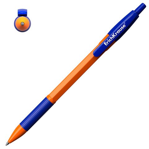 Ручка шариковая автоматическая с грипом ERICH KRAUSE «R-301 Orange», СИНЯЯ, 1.0 мм, линия письма 0.5 мм