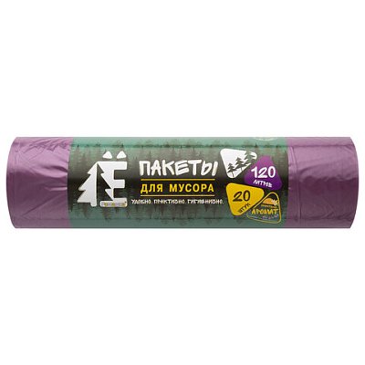 Мешки для раздельного сбора мусора 120 л, фиолетовые, в рулоне 20 шт., ПВД 20 мкм, 70×110 см, РОМАШКА