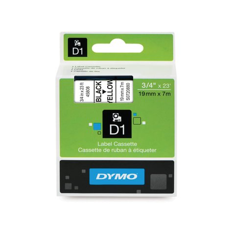 превью Картридж для этикет-принтеров DYMO LM150, LP350, PC II (19 мм x 7м, желтая лента/чёрный шрифт)
