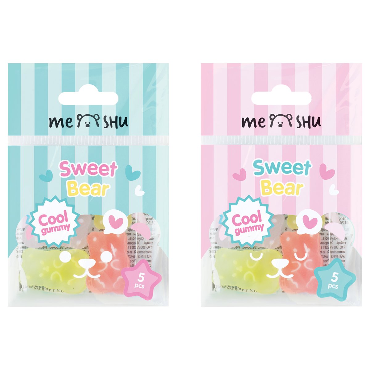 Набор ластиков MESHU «Candy Bear» 5шт., ПВХ, 20×15×9мм