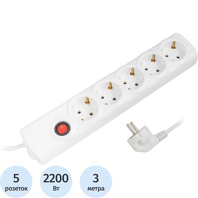 Сетевой фильтр BigTech BT510-3-W(5р/3м/10А/2.2кВт/3×0.75 мм2/белый)