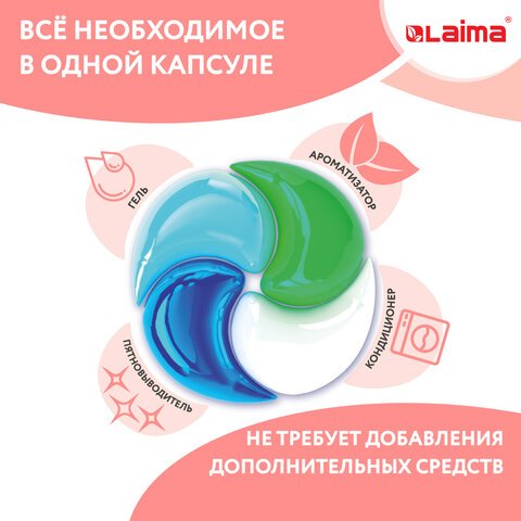 Капсулы для стирки белья большие концентрат 4 в 1с кондиционером«Райский сад»60 шт. LAIMA608876