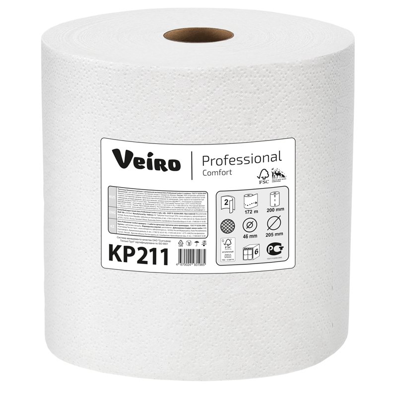 превью Полотенца бумажные в рулонах Veiro Professional «Comfort» (ультрапрочные), 2-слойн., 172м/рул, белые