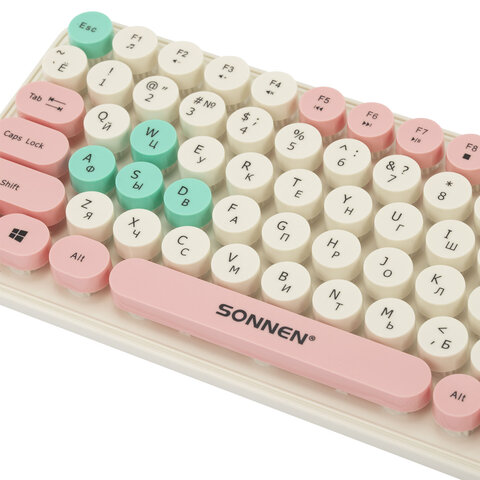 Клавиатура беспроводная USB, 105 клавиш, SONNEN K303PM, слоновая кость / розовый / мятный