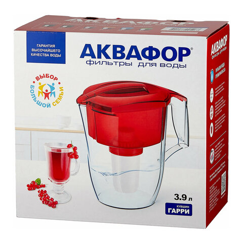 Кувшин-фильтр для очистки воды АКВАФОР «Гарри А5», 3.9 л, со сменной кассетой, красный
