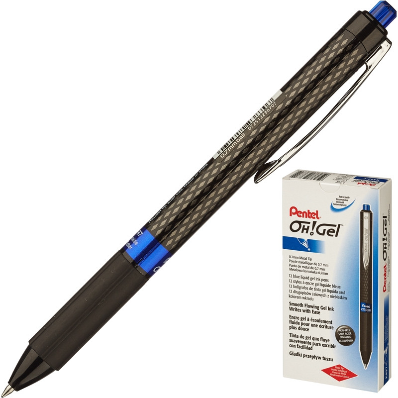 Ручка гелевая PENTEL K497С OhGel 0,3мм автомат.рез.манж синий ст