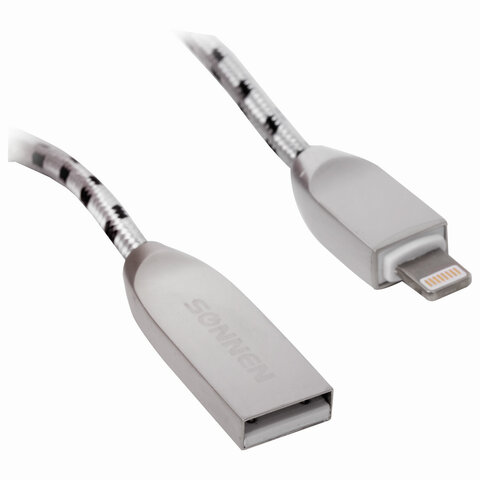 Кабель USB 2.0-Lightning, 1 м, SONNEN Premium, медь, для iPhone/iPad, передача данных и зарядка