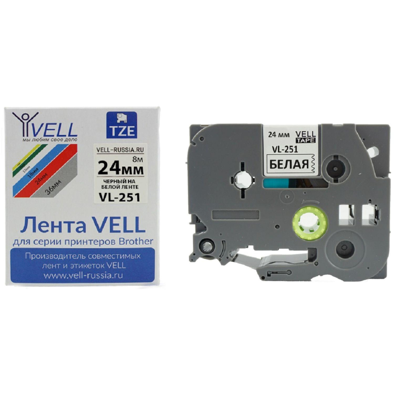 превью Картридж Vell VL-251 (Brother TZE-251, 24 мм, чер на белом) для PT {Vell251