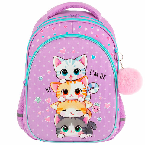 Рюкзак BRAUBERG OPTIMA, 2 отделения, с брелоком, «Funny kittens», 36×27х18 см
