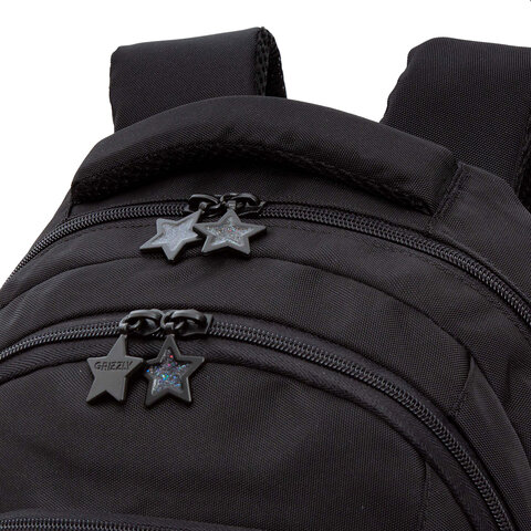 Рюкзак GRIZZLY школьный, анатомическая спинка, 3 отделения, для девочек, «GOLDEN&BLACK», 40×27х20 см