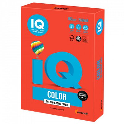 Бумага IQ color, А4, 160 г/м2, 250 л., интенсив кораллово-красная