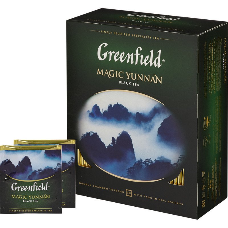 Чай GREENFIELD «Magic Yunnan» («Волшебный Юньнань»), черный, 100 пакетиков в конвертах по 2 г