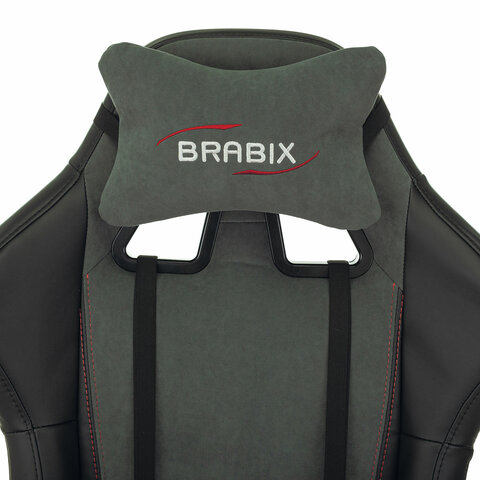Кресло компьютерное BRABIX «Striker GM-121»синхромеханизм2 подушкиэкокожа/велюрчерное/серое532961