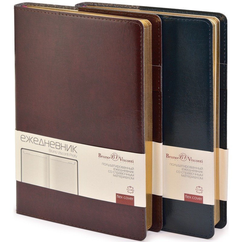 Ежедневник полудатированный Bruno Visconti Profy натуральная кожа А5 208 листов коричневый (золотист