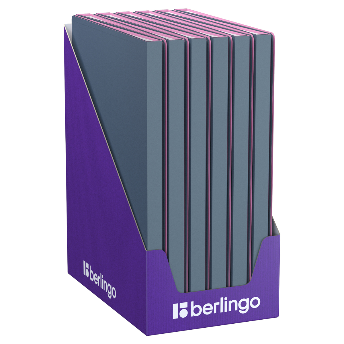 Папка с 20 вкладышами Berlingo «Soft Touch Pro», 17мм, 700мкм, с внутр. карманом, серая, внутр. лиловая, софт-тач
