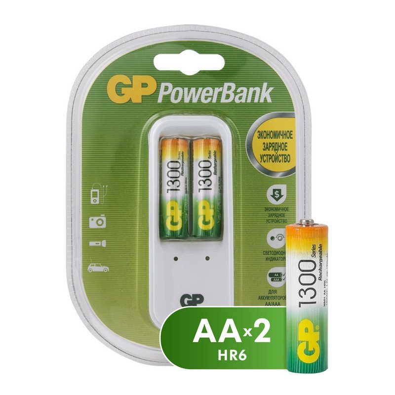 превью Зарядное устройство GP PB410GS130, в комплекте 2 акк. 1300 mAh