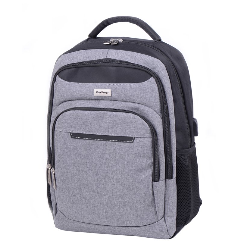 превью Рюкзак Berlingo City «Strict grey» 42×29×17см, 2 отд, 3 карм, отд. для ноут, USB разъем, эргоном. спинка