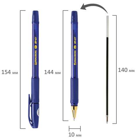 Ручка шариковая BRAUBERG BP-GT GLD BLUE, СИНЯЯ, корпус тонированный, пишущий узел 0.7 мм, линия письма 0.35 мм