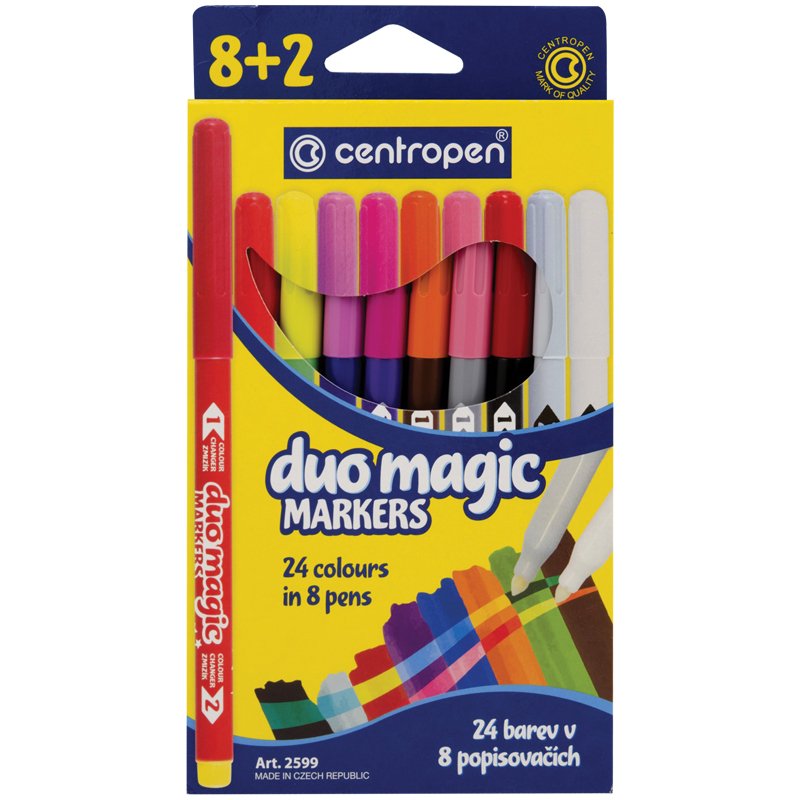 Фломастеры меняющие цвет Centropen «Duo Magic», 08цв+2, 10шт., 24 цв., картон, европодвес
