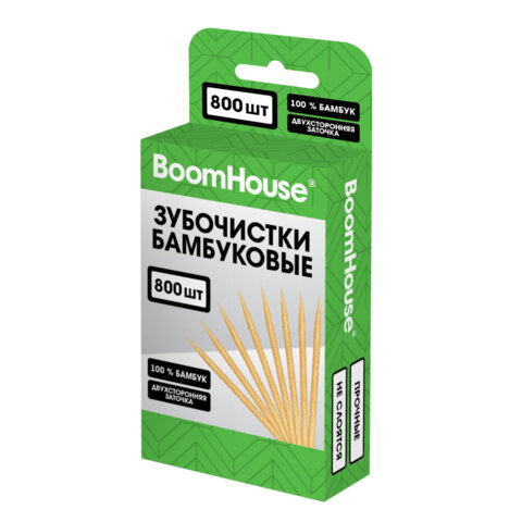 превью Зубочистки бамбуковые 800 шт. в коробке с подвесом, BOOMHOUSE (БУМХАУС)